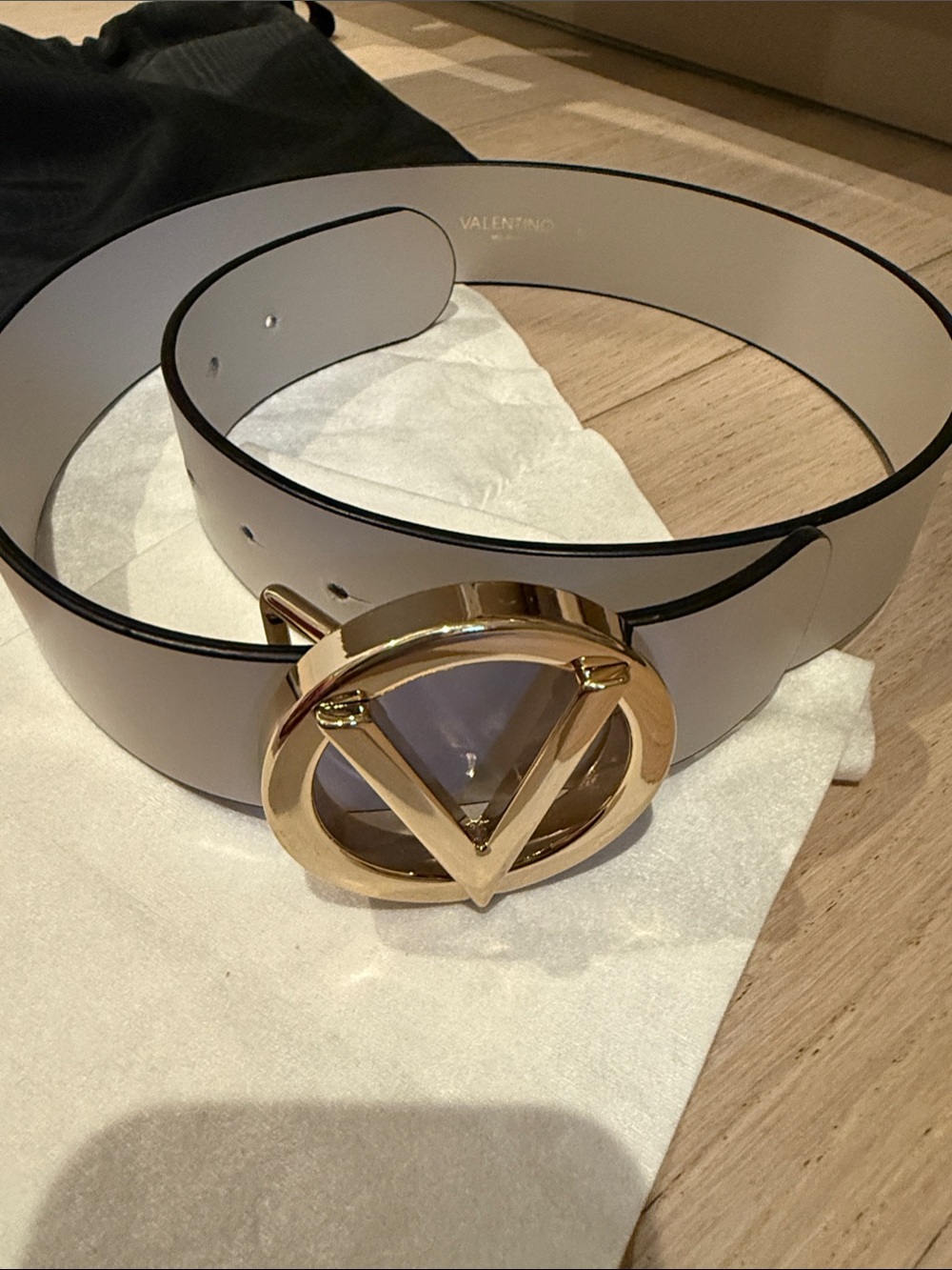 Valentino Black and White Reversible Belt with Gold Logo Buckle